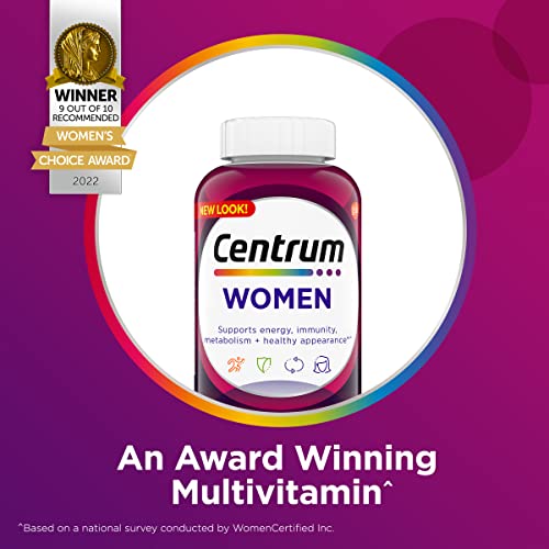 Centrum Multivitamin for Women, Multivitamin/Multimineral Supplement with Iron, Vitamin D3, B Vitamins and Antioxidant Vitamins C and E, Gluten Free, Non-GMO Ingredients - 250 Count