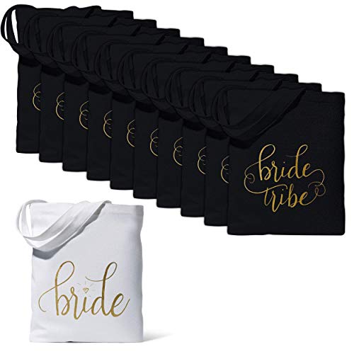 11 Piece Set of Bride and Bride Tribe/Bridesmaid Tote Bags for