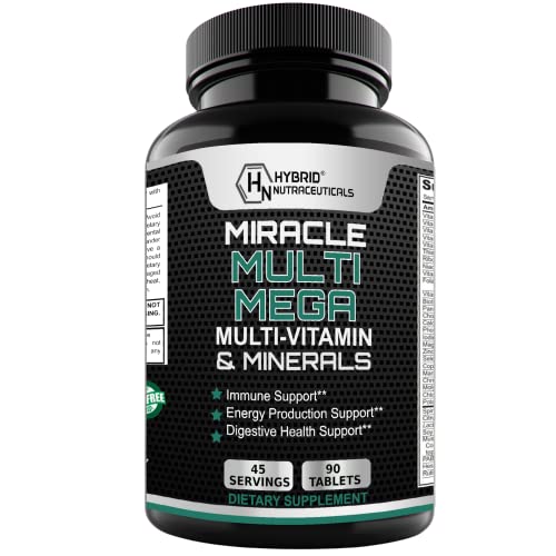 MiracleMulti MEGA Multivitamin for Men and Women - Multi Vitamin and Multi Minerals with Probiotics, Enzymes, Mushroom Complex, Anti-Oxidants, Organic Superfood Blend, Non-GMO - 90 Tablets