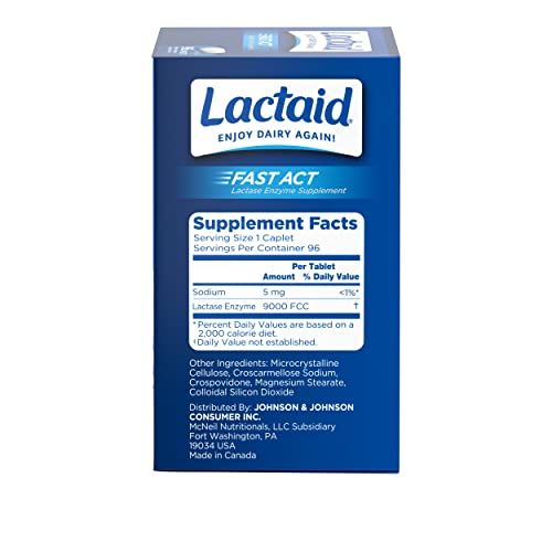 Lactaid Fast Act Lactose Intolerance Relief Caplets with Lactase Enzyme, 96 Count