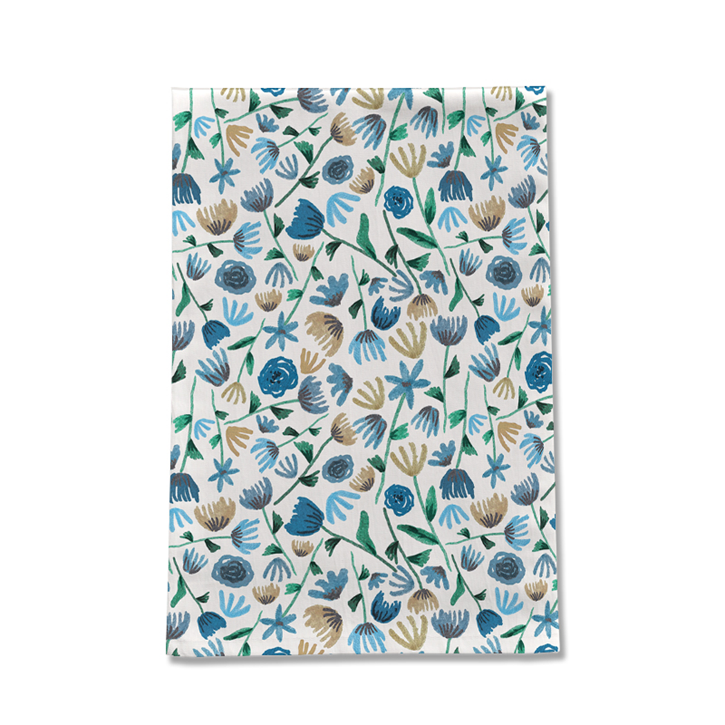 Blue Ink Floral Tea Towel