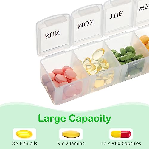 Extra Large Weekly Pill Organizer,Daily Pill Cases for Pills, Vitamin, Fish Oils or Supplements, BPA Free Pill Box (Transparent)