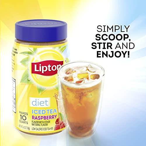 Lipton Decaffeinated Raspberry Iced Tea Mix, Diet Iced Tea, Makes 10 Quarts (Pack of 4)