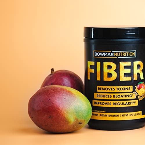 BOWMAR NUTRITION Fiber, Soluble Dietary Fiber Supplement Powder. Removes Toxins, Reduces Bloating, and Improves Regularity. 30 Servings tub, 10g of Fiber per Serving (Mango)