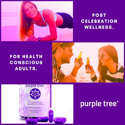 purple tree Post Celebration Wellness Vitamin Pills | Rapid Hydration, Liver Detox, Better Mornings | Dihydromyricetin DHM, Milk Thistle, Electrolytes, Vitamin B, Willow Bark, Quercetin (60 Pills)