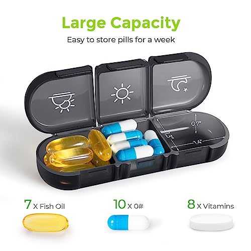 AUVON Canvas Bag Weekly Pill Organizer 3 Times a Day, Large Pill Box 7 Day with Portable Zipper Cloth Bag for Holding Supplements, Vitamins and Fish Oils