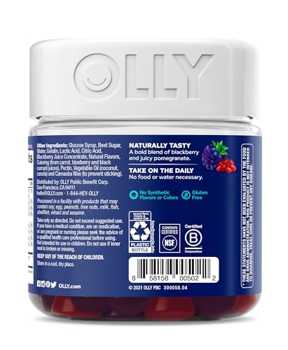 OLLY Men's Multivitamin Gummy, Overall Health and Immune Support, Vitamins A, C, D, E, B, Lycopene, Zinc, Adult Chewable Vitamin, Blackberry, 45 Day Supply - 90 Count