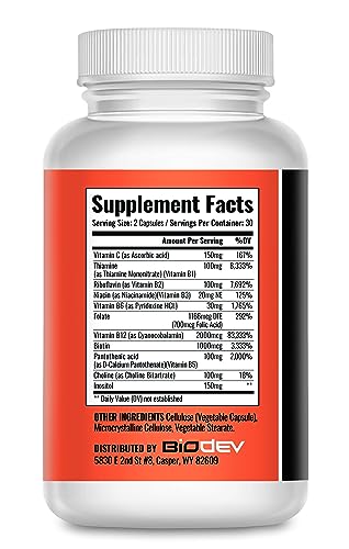 Energy Up- Super B Complex -Cellular Energy Conversion Matrix- All in 1 B Vitamin Supplement - Supports Healthy Energy Levels, Mood, Metabolism and Nervous System Function- Caffeine Free- 60 Capsules