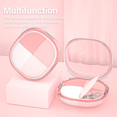 Pill Box Organizer, IUKUS Travel Pill Case Cute & Waterproof Daily Pill Organizer Vitamin and Medicine Case Small Pill Box for Pocket, Purse or Bag (Pink-4 Compartment)