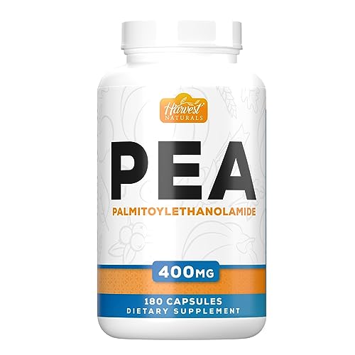 HARVEST NATURALS Palmitoylethanolamide Capsules | Pea 400mg | 180 Pill Count | Promotes Natural Inflammation & Pain Management | Lab Tested Ingredients