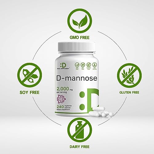 DEAL SUPPLEMENT D Mannose Veggie Capsules, 2,000mg Per Serving, 240 Pills – Fast Acting Water-Soluble Form – Extra Strength Urinary Tract (UTI) Health Support – Non-GMO, Vegan Friendly