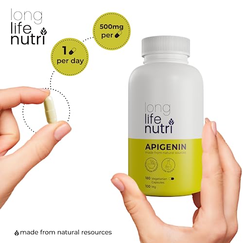 Apigenin Supplement 100mg 180 Vegetarian Capsules | Powerful Bioflavonoid Found in Chamomile Extract | Natural Prostate Health Support | Pure Herbal Complex for Sleep Stress Mood | 100 mg Powder Pill