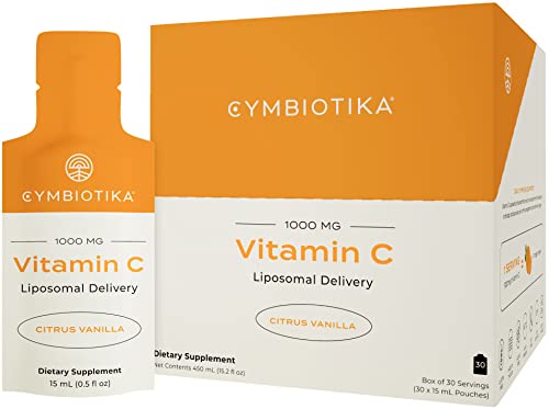 CYMBIOTIKA Vitamin C Individual Packets, Liposomal Delivery, Supplement for Immune Support, Collagen Boost, & Healthy Aging, Skin Hydration Packets, Citrus Vanilla Flavor, 30 Pack