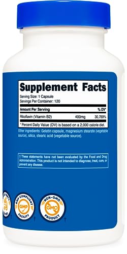 Nutricost Vitamin B2 (Riboflavin) 400mg, 120 Capsules - Gluten Free, Non-GMO