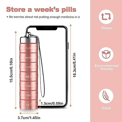 Tanggiteck Aluminum Alloy Travel Medicine Organizer, Portable Waterproof Weekly Medicine Organizer, Waterproof Pill Box Weekly, Large Capacity Aluminum Alloy Medicine Organizer for Fish Oil, Vitamins