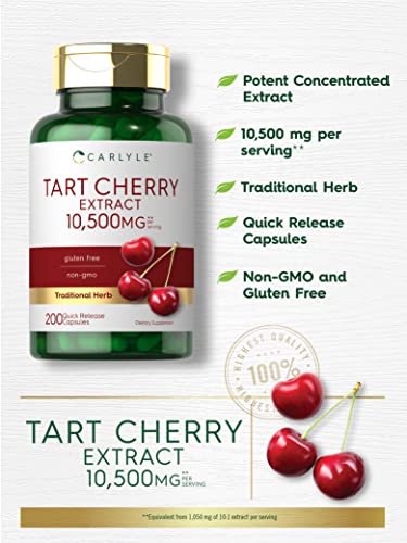 Carlyle Tart Cherry Capsules | 10,500mg | 200 Pills | Max Potency | Non-GMO, Gluten Free | Tart Cherry Juice Extract