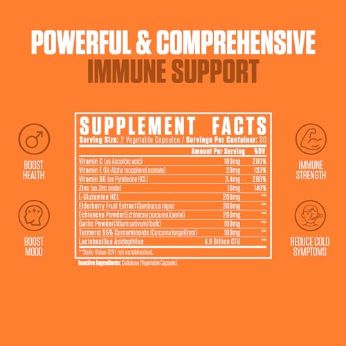 Emergency Immune Extra Strength 10-in-1 | #1 Rated Immune System Support Supplement | Boost Overall Health, Increase Energy w/Echinacea, Vitamin C, Elderberry + 7 More for Men & Women - 60 Pills