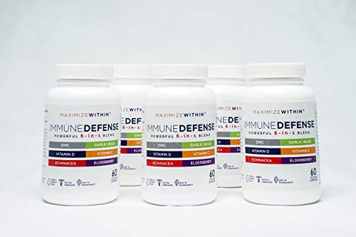 Powerful 6-in-1 ImmuneDefense Supplement with Zinc, Vitamin C, Elderberry, Vitamin D, Echinacea, & Garlic, 60 Count