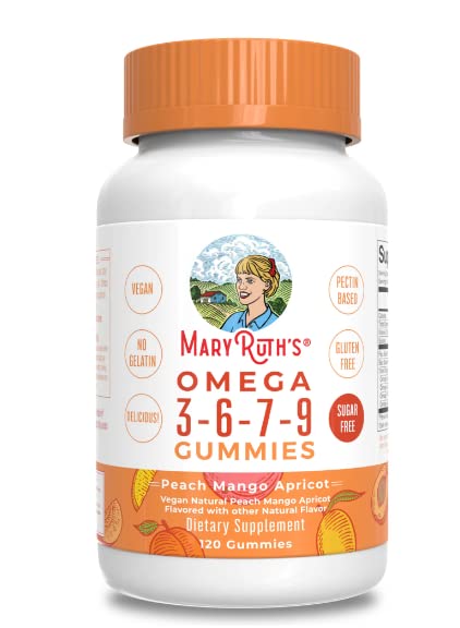 Vegan Omega 3 6 7 9 Gummies by MaryRuth's | Up to 4 Month Supply | Omega 3 Supplement with Flaxseed Oil | Omega 3 Gummies for Immune Support, Heart Health | No Fish Taste | Non-GMO | 120 Count