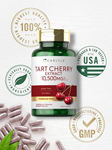 Carlyle Tart Cherry Capsules | 10,500mg | 200 Pills | Max Potency | Non-GMO, Gluten Free | Tart Cherry Juice Extract