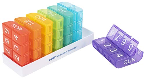 e-Pill 8 Times a Day x 7 Day Large Weekly Pill Organizer, Vitamin and Medicine Box - Multicolor