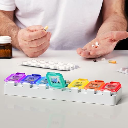 Anycoo Large Pill Organizer Weekly, Waterproof Pill Box 7 Day, BPA-Free Medicine Organizer, Large Compartment to Hold Vitamins, Supplements and Medicines