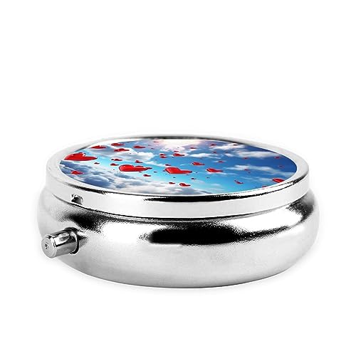 Round Pill Box Hearts in The Sky Cute Small Pill Case 3 Compartment Pillbox for Purse Pocket Portable Pill Container Holder to Hold Vitamins Medication Fish Oil and Supplements