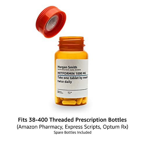 TimerCap Automatically Displays Time Since Last Opened - Built-in Stopwatch Smart Pill Bottle Cap Medication Reminder Case (Qty 2-4.0 oz Amber Bottles) CRC