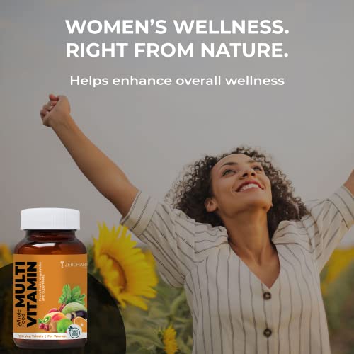 ZEROHARM Whole Food Multivitamin for Women | Vitamins A, C, D, B12, Folic Acid, Biotin | Iron, Magnesium, Zinc, Potassium | Supports Skin, Energy, Immunity & Bones (120 Tablets)