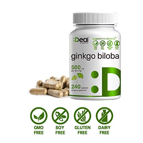 Ginkgo Biloba 500mg Per Serving, 300 Capsules, 5 Month Supply – Grown in Northern Asia – Extra Strength, Non-GMO, No Gluten