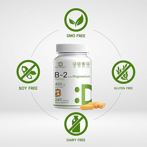 Vitamin B2 400mg (Riboflavin) | with Magnesium Glycinate 400mg, 240 Capsules – 2 in 1 Support Healthy Nervous System, Mood, Blood & Energy Production, Non-GMO