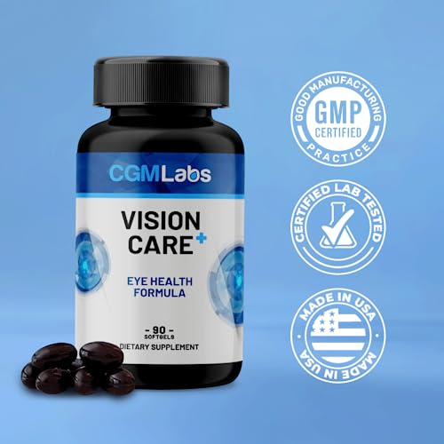 Vison Care Plus - Complete Dietary Supplement for Your Vision- Lutein 20mg, Zeaxanthin, Vitamin A, Bilberry Extract - 90 Softgels by CGM Labs