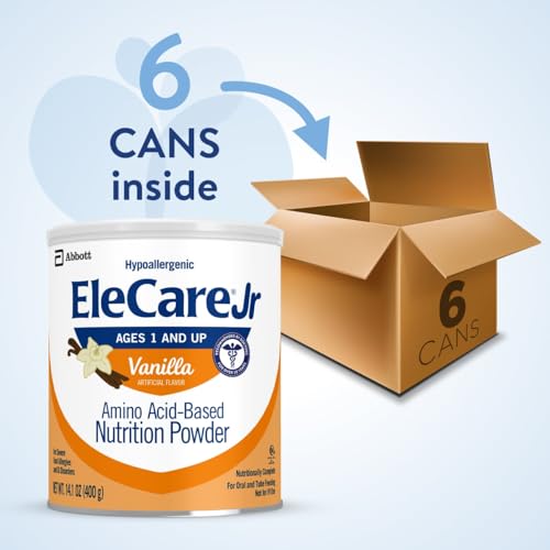 EleCare Jr Nutrition Powder, Complete Nutrition For Ages 1 And Older With Food Allergies, Amino Acid-based Nutrition Powder, Vanilla, 14.1-oz Can, Pack of 6