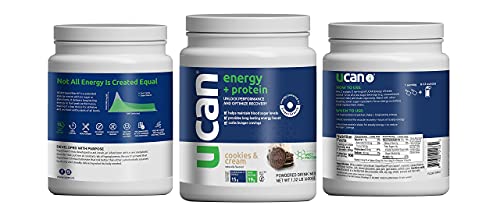 UCAN Energy + Whey Protein Powder - 19g Per Serving with Amino Acids EAAs & BCCAs - Keto, No Added Sugar, Gluten-Free - Cookies & Cream - 12 Servings