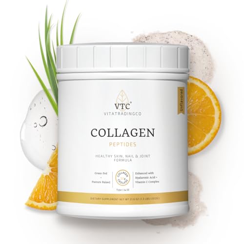 VitaTradingCo. Grass-Fed Collagen Peptides plus Hyaluronic Acid and Vitamin C | Pasture Raised | Paleo & Keto Friendly | Gluten and Dairy Free | Non-GMO | Type I and III | Unflavored | 30 Servings