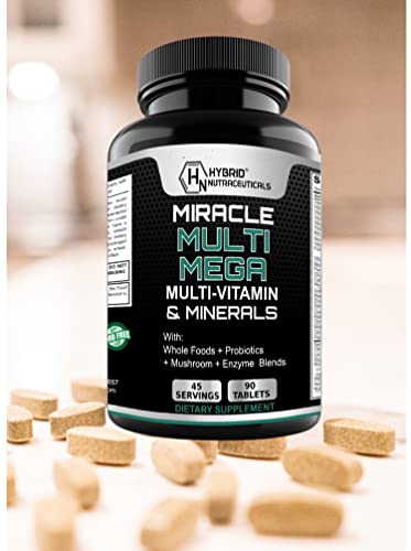 MiracleMulti MEGA Multivitamin for Men and Women - Multi Vitamin and Multi Minerals with Probiotics, Enzymes, Mushroom Complex, Anti-Oxidants, Organic Superfood Blend, Non-GMO - 90 Tablets