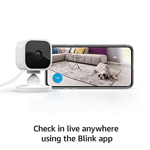 Blink Mini – Compact indoor plug-in smart security camera, 1080p HD video, night vision, motion detection, two-way audio, easy set up, Works with Alexa – 1 camera (White)