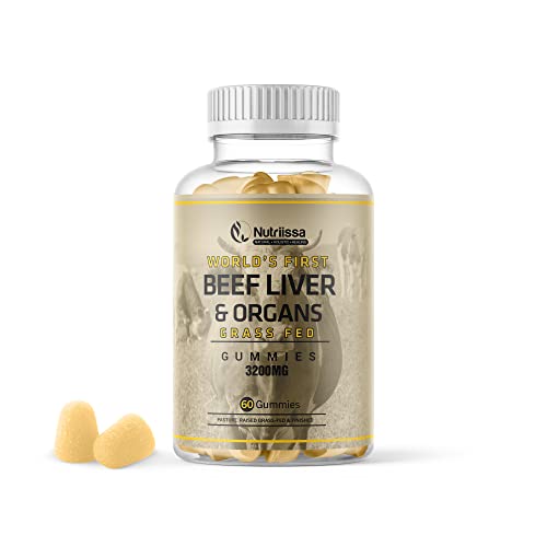 Beef Liver and Organs Gummies – Advanced Supplements with Beef Organs – (Desiccated) 3200mg EA Beef Organ Supplement with Liver, Heart, Kidney, Pancreas, Spleen – Rich in Vitamin A – 60 Gummies