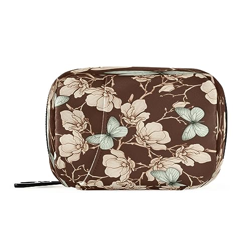 Takiito Retro Butterfly Flower Travel Pill Organizer Bag, Weekly Daily Pill Case Bag Portable Pill Box for Vitamin Supplement Medicine