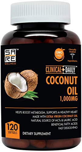 Clinical Daily Organic Coconut MCT Oil Capsules Supplement- Pure Extra Virgin Oil, Cold Pressed- Hair, Skin, Nails Vitamin Pills, Support Keto Diet for Weight- 120 Lauric & Caprylic Acid Softgels