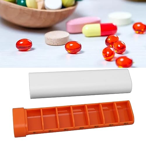 Pill Organizer 7 Day, Daily Pill Box Weekly Travel Pill Case Portable Mini 7 Grids Medicine Organizer Container Box for Supplements Vitamins (White and Orange)