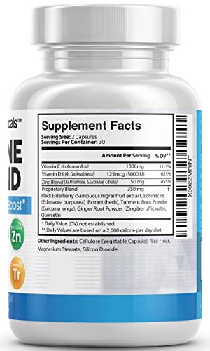 Immune Defense Support Supplement 8 in 1 w/Zinc 50mg Quercetin, VIT C 1000mg, Vitamin D3 5000 IU, Elderberry, Turmeric Curcumin, Ginger, Echinacea - Immunity System Booster Adults Vegan - 60Ct (USA)