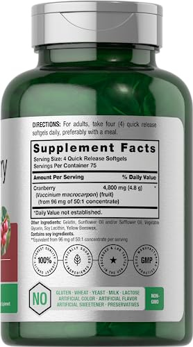 Cranberry Supplement | 4800mg | 300 Softgels | Non-GMO and Gluten Free Cranberry Pills from Concentrate Extract | by Horbaach