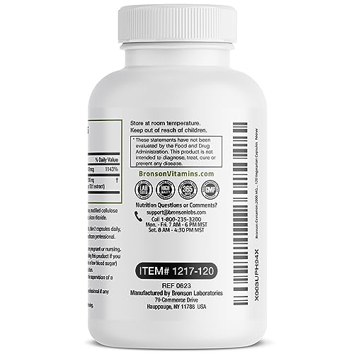 Bronson Cinnamon 2000 MG per Serving Plus Chromium Supports Sugar Metabolism, High Potency Chromium, Non-GMO, 120 Vegetarian Capsules