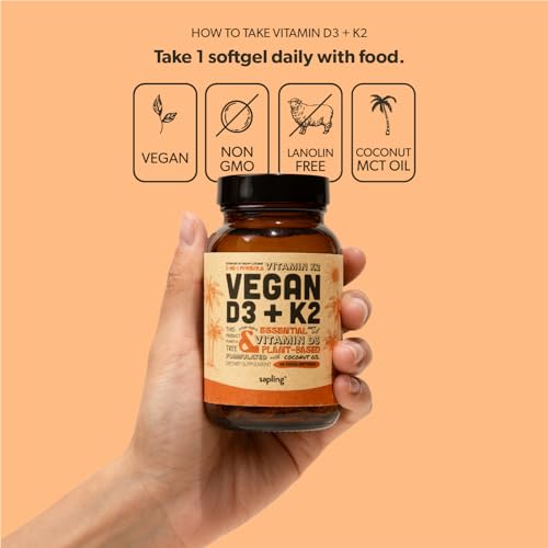 Vegan Vitamin D3 + K2 Supplement with MCT Oil from Coconut - 4000 IU Vitamin D and 100mcg Vitamin K2 as Mk7 - Calcium Absorption, Bone Strength, and Immune Health Support* - 60 Softgels