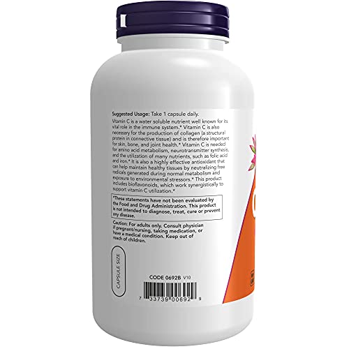 NOW Supplements, Vitamin C-1,000 with 100 mg of Bioflavonoids, Antioxidant Protection*, 250 Veg Capsules