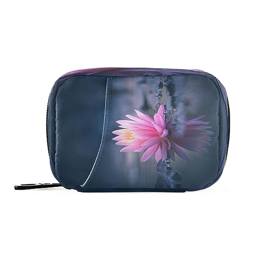 Haskirky Portable Travel Pill Cases Bag,Vitamin and Supplement Holder with Zippered Removable Organizer,4.6 * 3.14 * 1.88In Perfect for Your Sports, Camping, Hotels Pink Lotus Flower