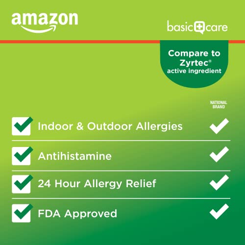 Amazon Basic Care All Day Allergy, Cetirizine Hydrochloride Tablets, Antihistamine, 10 mg, 365 Count