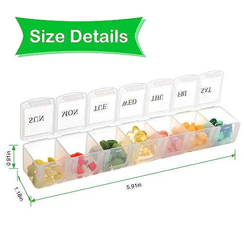 Extra Large Weekly Pill Organizer,Daily Pill Cases for Pills, Vitamin, Fish Oils or Supplements, BPA Free Pill Box (Transparent)