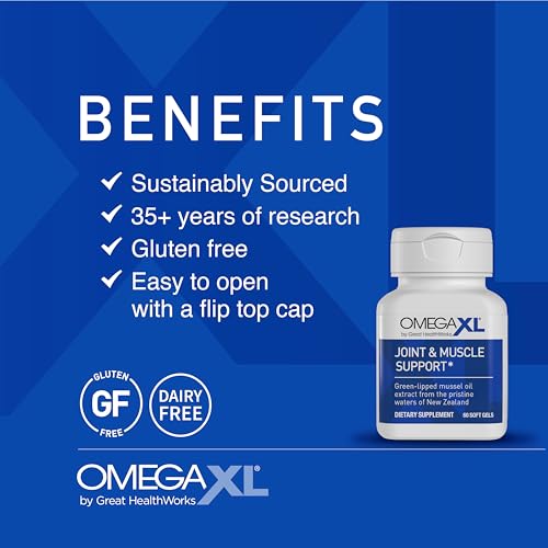 OmegaXL Joint Relief Supplement - Natural Muscle Support, Green Lipped Mussel Oil, Soft Gel Pills, Drug-Free, 60 Count